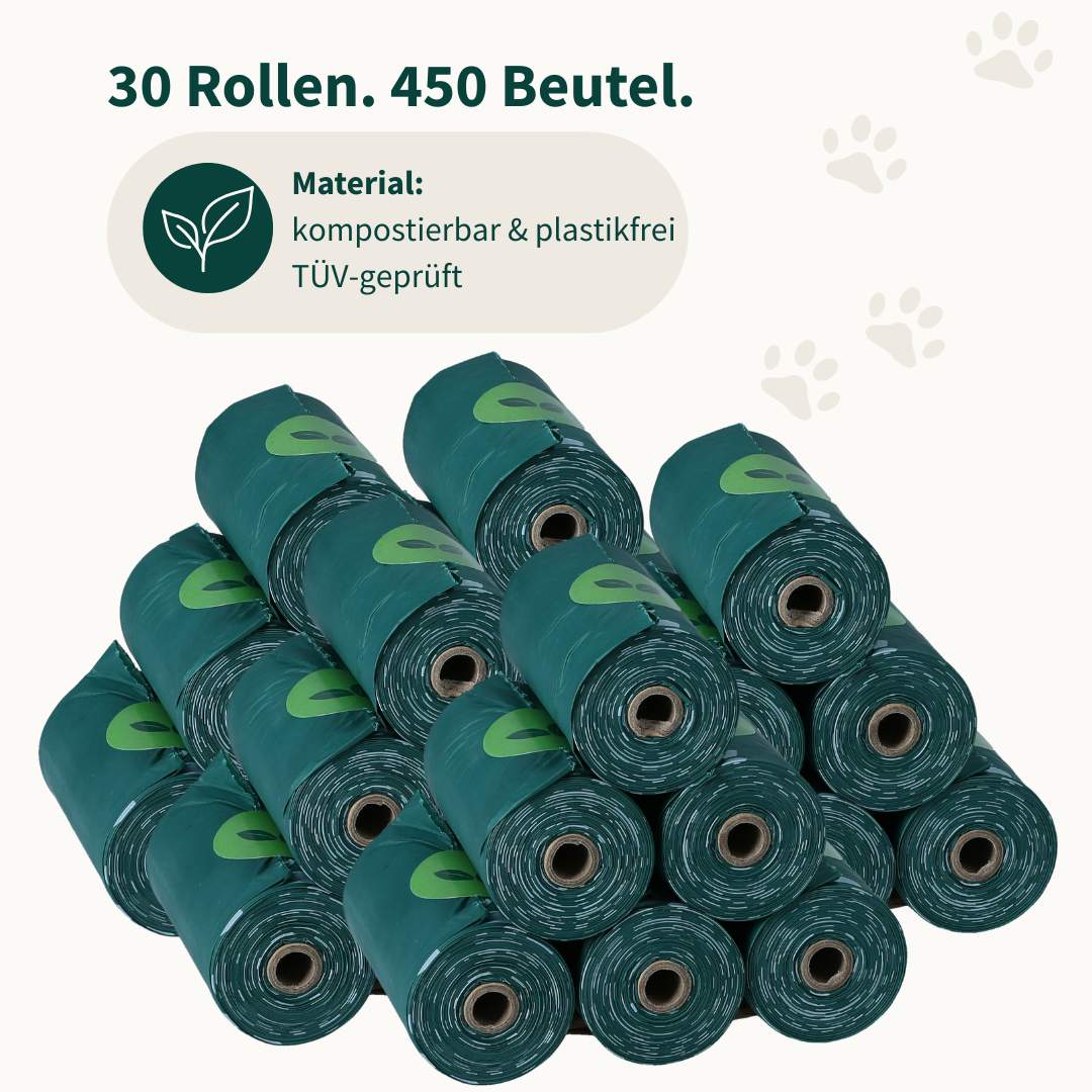CarniMed Hundekotbeutel Vorratspackung 30 Rollen– TÜV-geprüft, kompostierbar & plastikfrei