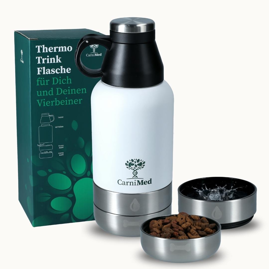 CarniMed Thermo-Trinkflasche – 4-in-1 Edelstahlflasche für Dich und Deinen Hund CarniMed Thermo-Trinkflasche – 4-in-1 Edelstahlflasche für Dich und Deinen Hund